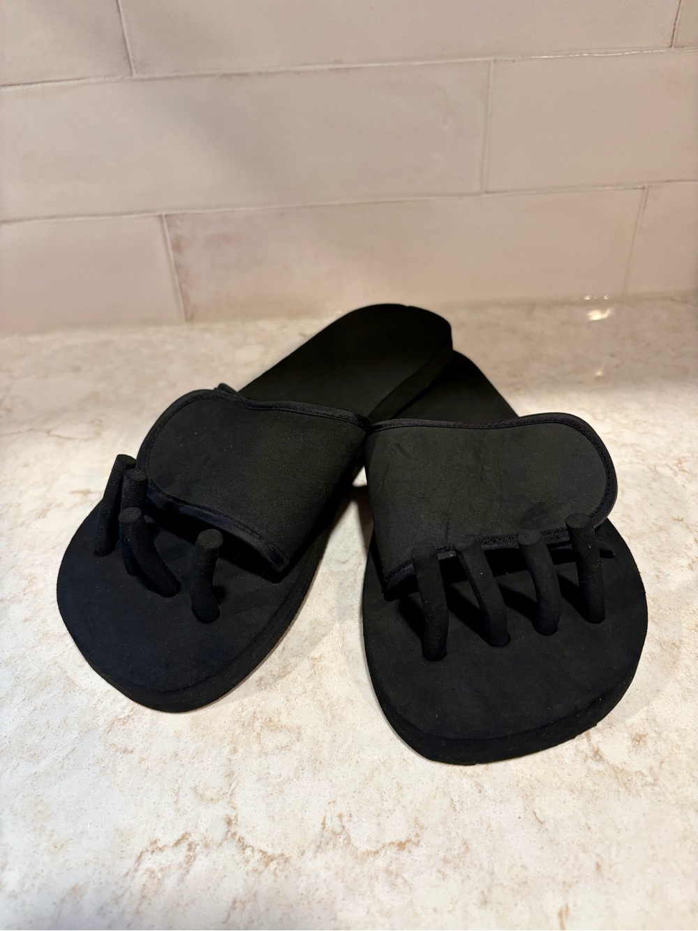 Vintage Pedishu Toe Separator Sandals | Black Pedicure Spa Slides Sz 7-9